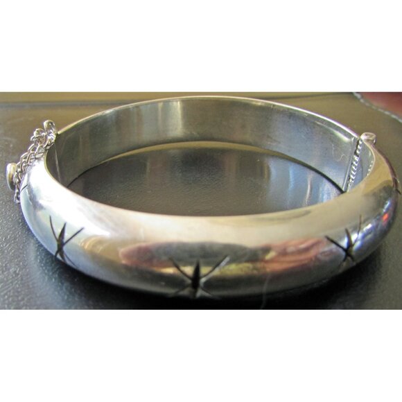 Mexico Sterling Silver Bangle Hinged  Star Shadowbox Die Cut Cutout 925 7 " - Picture 1 of 5